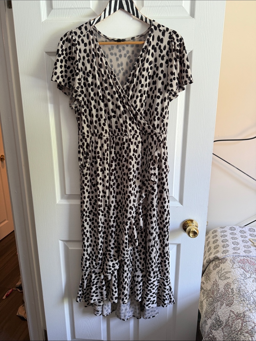 torrid Beige Dress with Black Spot Print Midi Wrap